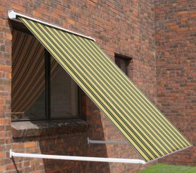 1.0m Half Cassette Drop Arm Awning, Yellow and Grey Stripe
